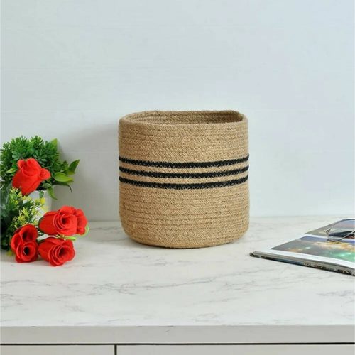Striped Handwoven Jute Storage Basket